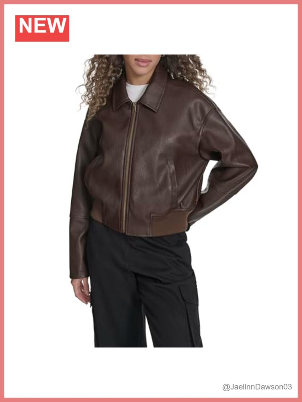 Faux Leather Bomber Jacket With Laydown Collar Long Sleeve Casual